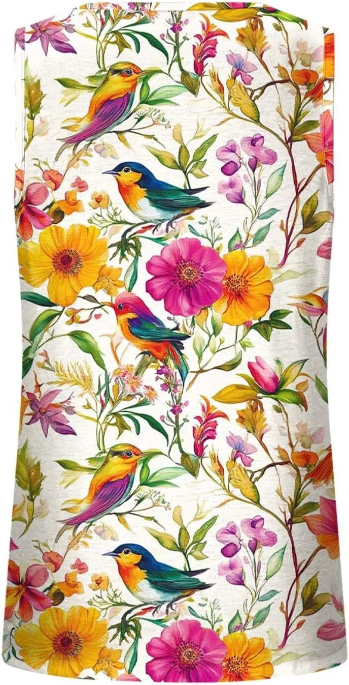 Plus Size Tank Tops for Women Butterfly Printed Crew Neck Sleeveless Loose Tunic Shirts 2025 Summer Cute Blouses