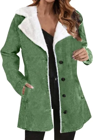 Plus Size Winter Coats for Women 2025 Fleece Lined Button Down Sherpa Fur Hooded Coat Parka Peacoat Outerwear Jackets