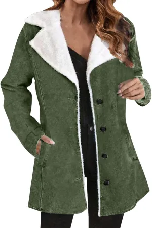 Plus Size Winter Coats for Women 2025 Fleece Lined Button Down Sherpa Fur Hooded Coat Parka Peacoat Outerwear Jackets