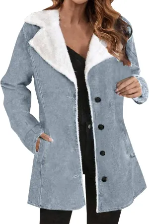 Plus Size Winter Coats for Women 2025 Fleece Lined Button Down Sherpa Fur Hooded Coat Parka Peacoat Outerwear Jackets