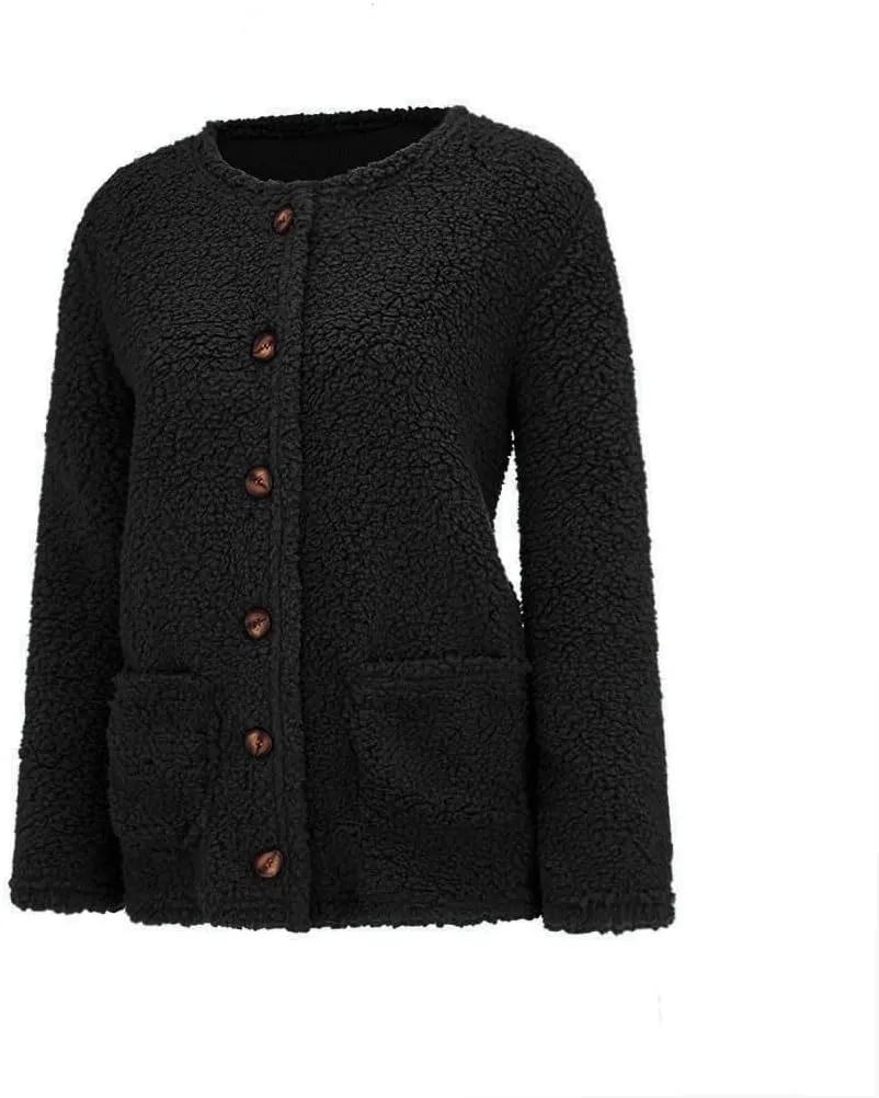 Plus Size Womens Open Front Cardigan Sweater Round Neck Button Down Warm Jacket Casual Soft Cozy Coat with Pocket