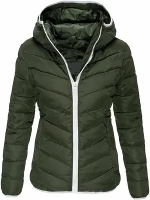 Puffer Coat Women Lightweight Puffy Jacket Packable Hooded Winter Down Coat Long Sleeve Zip Up Padded Fall Clothes