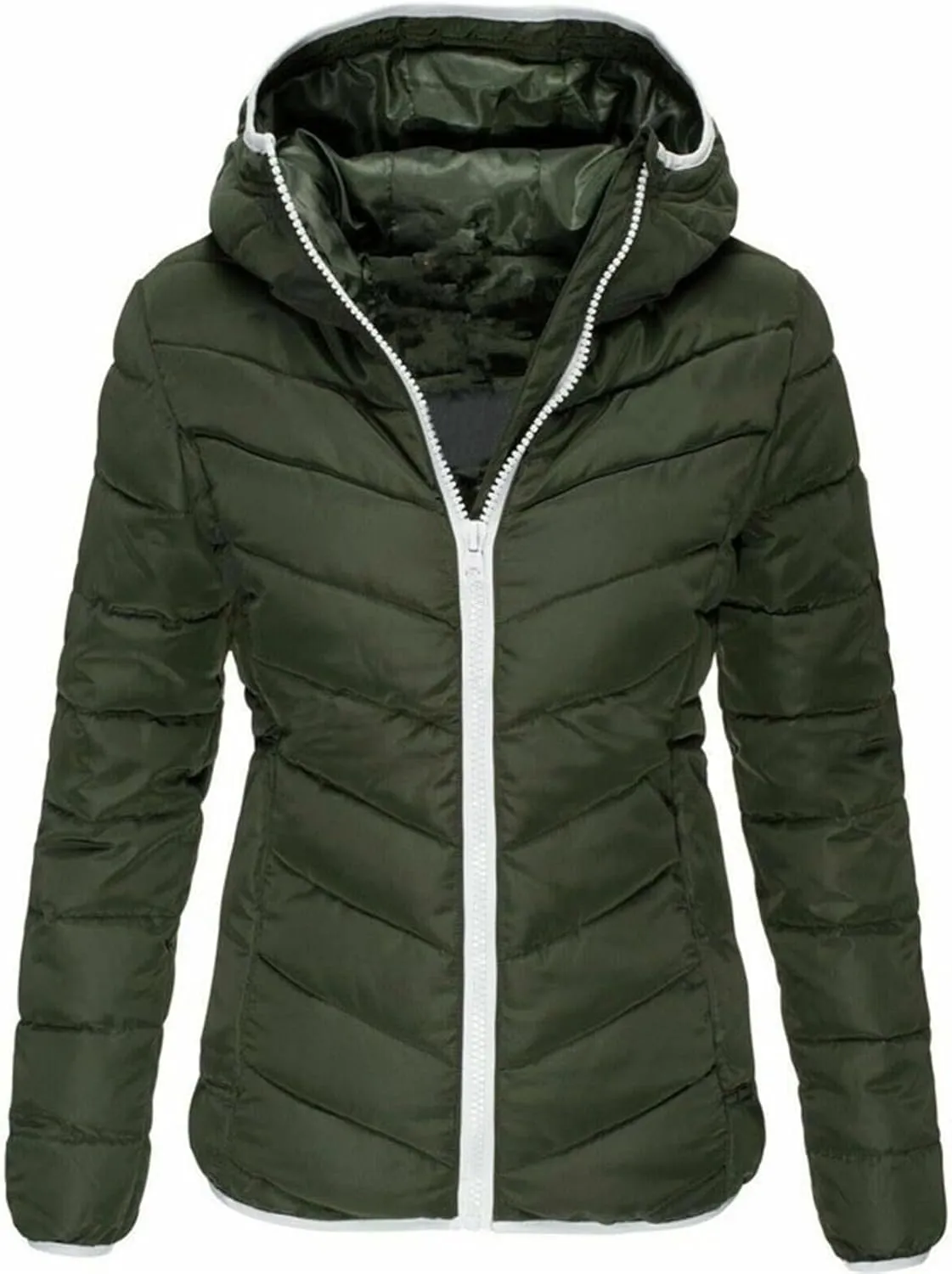 Puffer Coat Women Lightweight Puffy Jacket Packable Hooded Winter Down Coat Long Sleeve Zip Up Padded Fall Clothes
