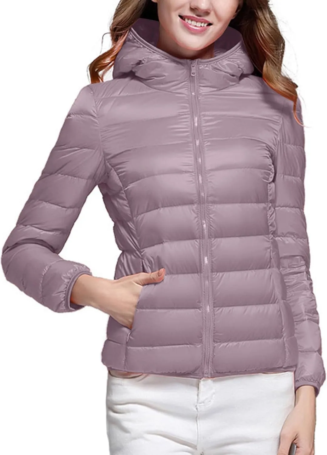 Puffer Jacket for Women Lightweight Quilted Down Coat with Hood 2024 Winter Cropped Outerwear with Pockets