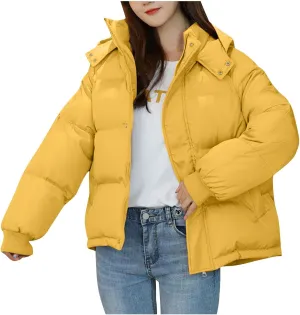 Puffer Jacket for Women Trendy Zip Up Hooded Padded Down Coat Parkas 2024 Winter Warm Quilted Outerwear with Pockets