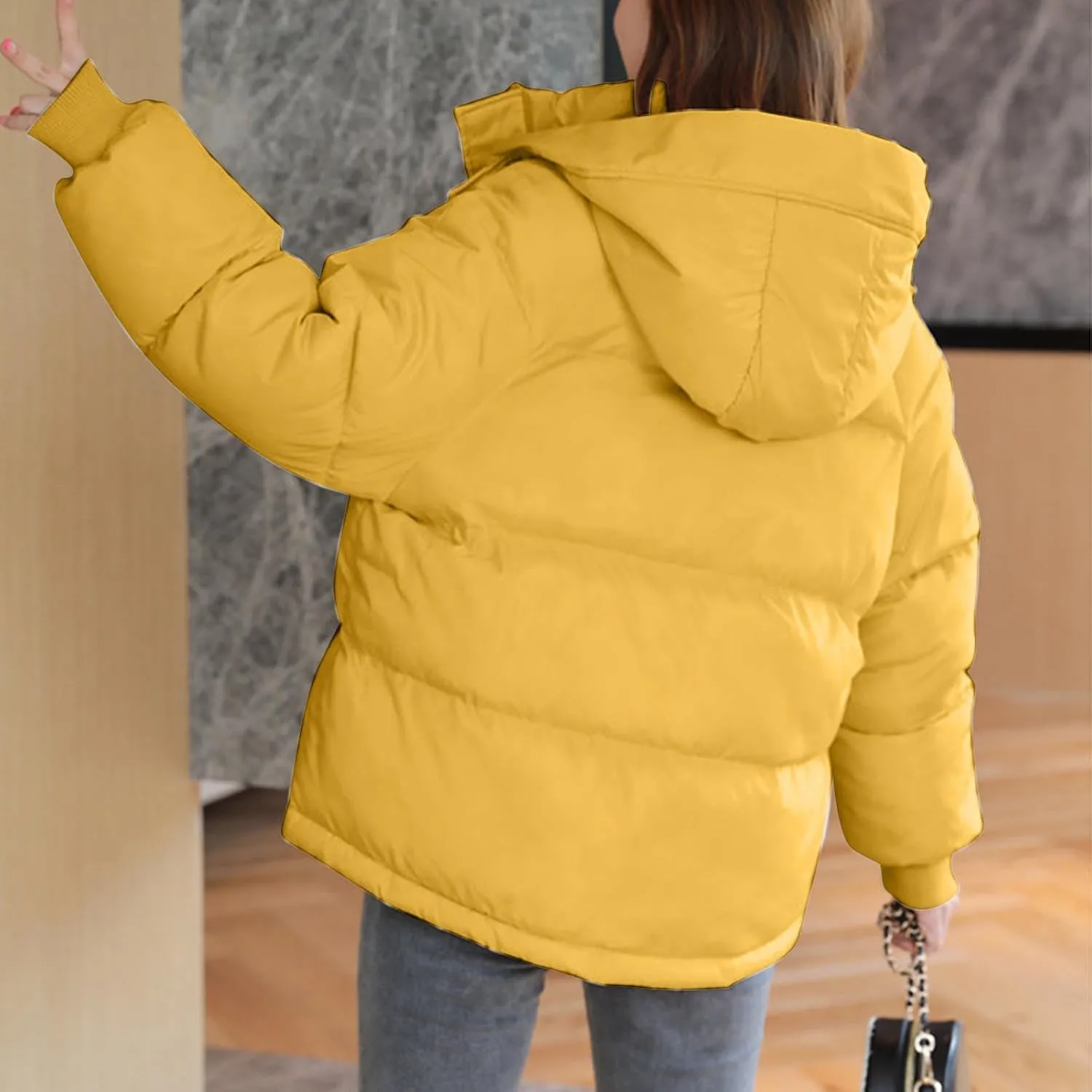 Puffer Jacket for Women Trendy Zip Up Hooded Padded Down Coat Parkas 2024 Winter Warm Quilted Outerwear with Pockets
