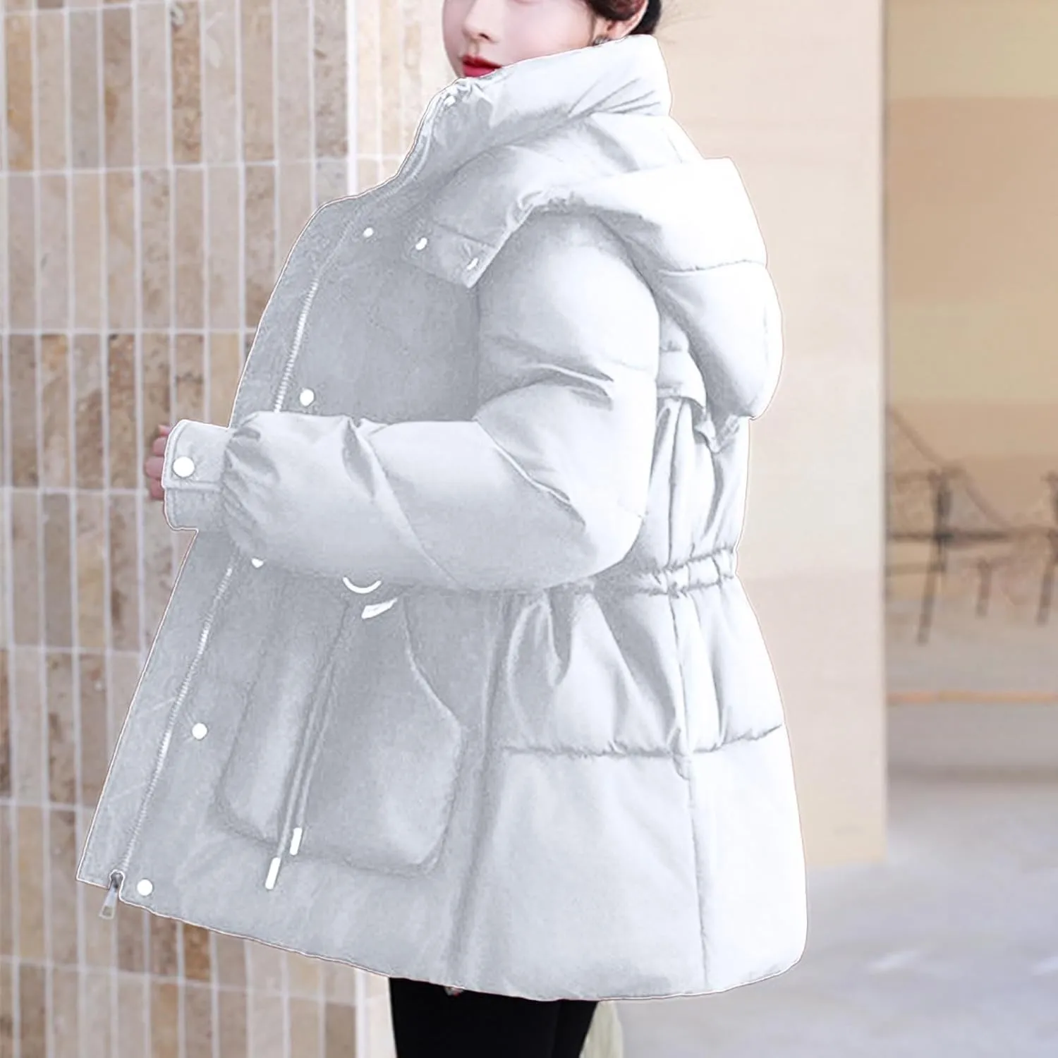Puffer Jacket Women Hooded Winter Warm Down Coats Parka Quilted Puffy Jacket Waterproof Thick Outerwear with Pockets