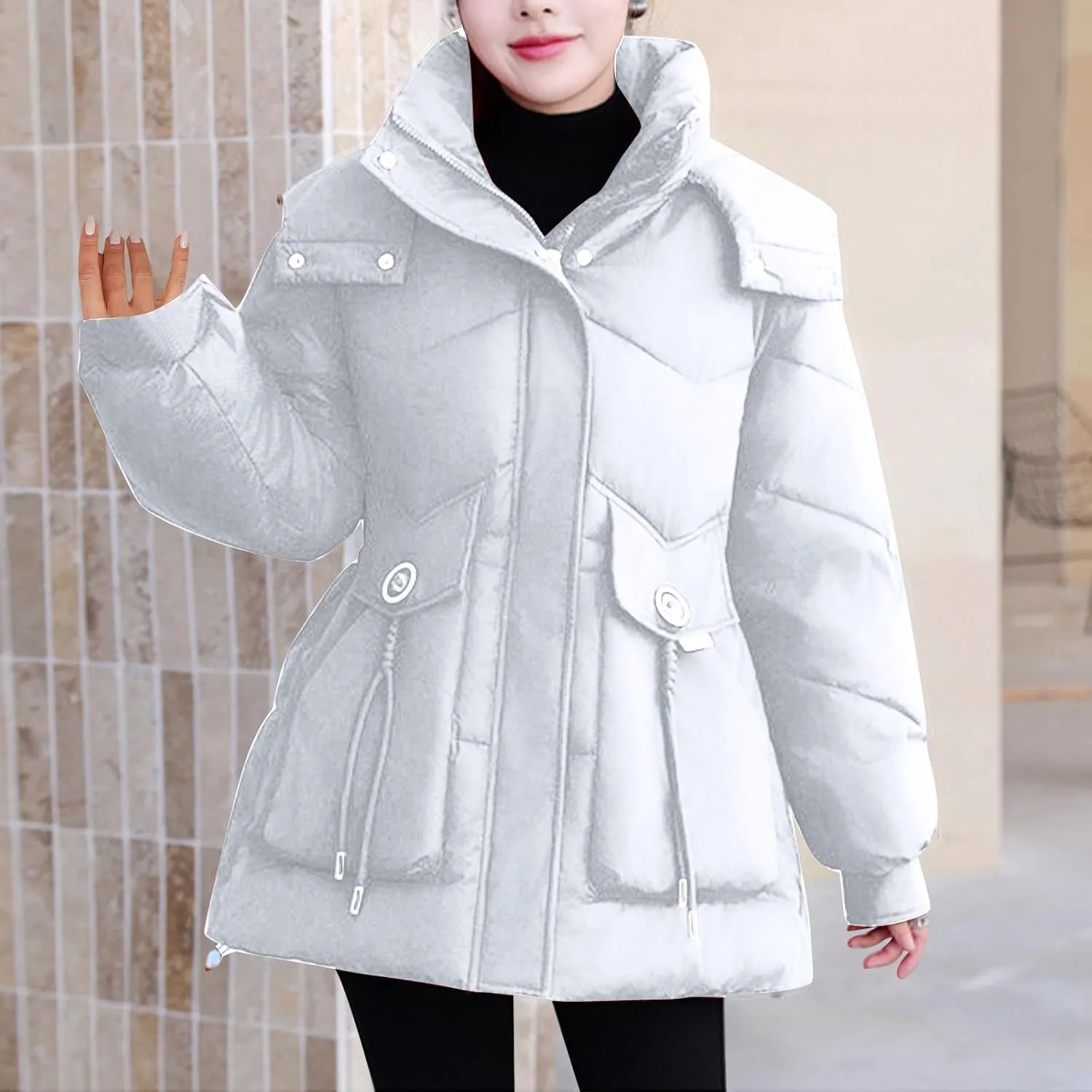 Puffer Jacket Women Hooded Winter Warm Down Coats Parka Quilted Puffy Jacket Waterproof Thick Outerwear with Pockets