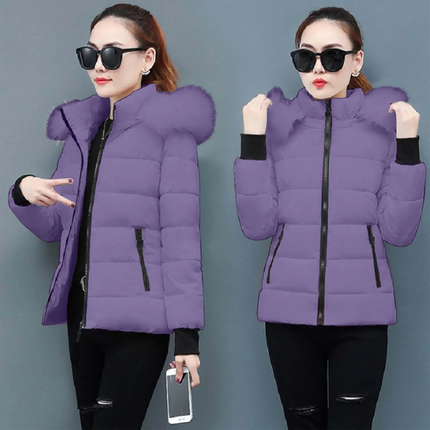 Puffer Jacket Women Plus Size Winter Coat Zip Up Quilted Jackets Warm Down Coats with Pockets Thicken Hooded Outwear