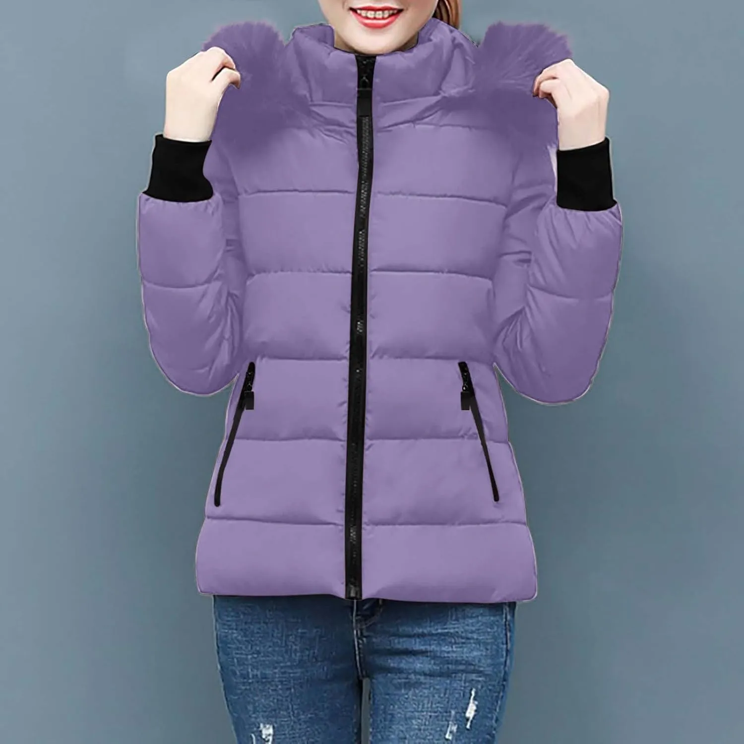Puffer Jacket Women Plus Size Winter Coat Zip Up Quilted Jackets Warm Down Coats with Pockets Thicken Hooded Outwear