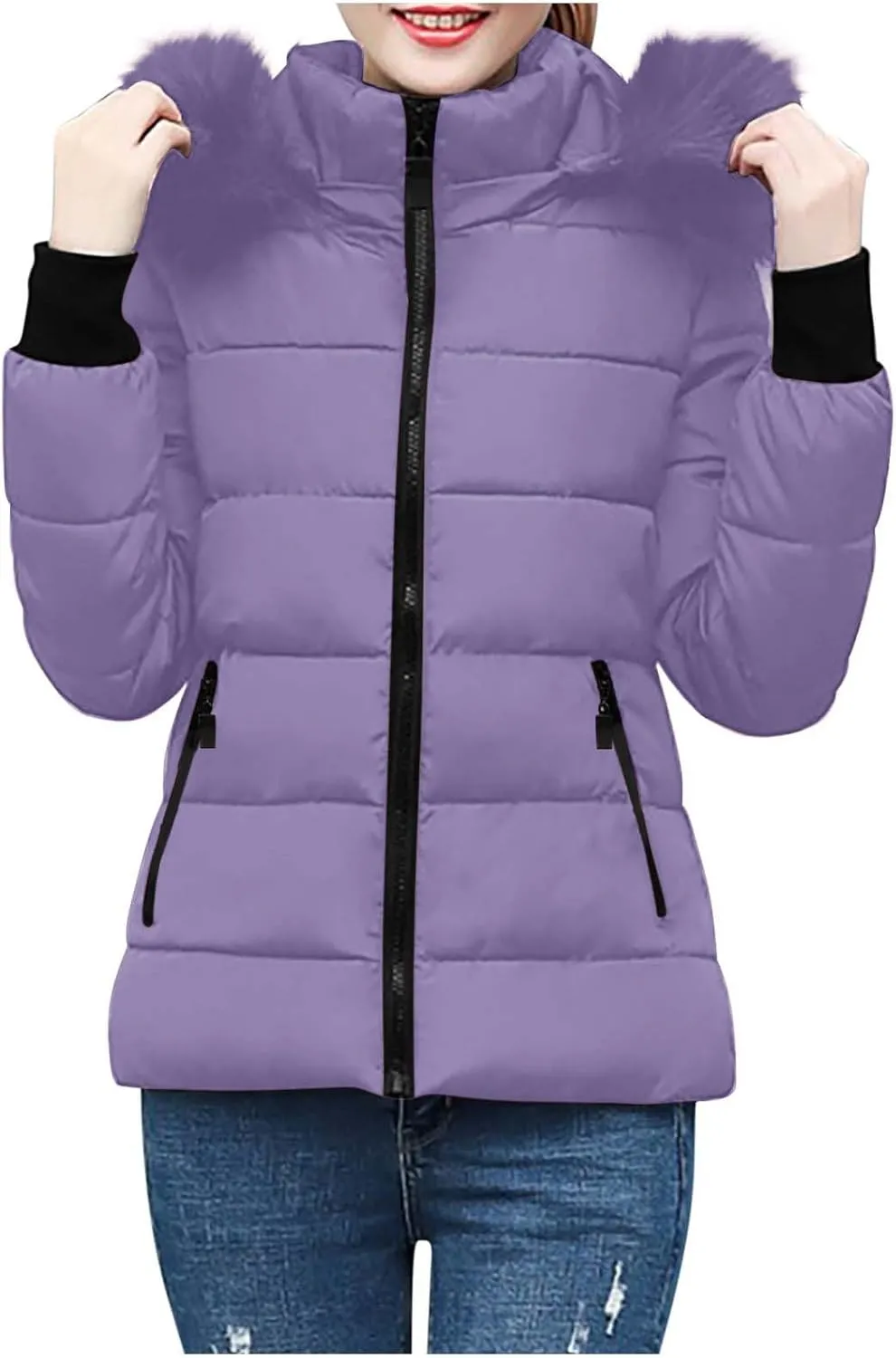 Puffer Jacket Women Plus Size Winter Coat Zip Up Quilted Jackets Warm Down Coats with Pockets Thicken Hooded Outwear