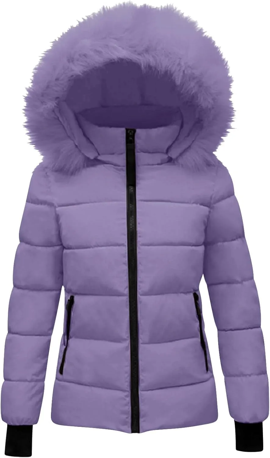 Puffer Jacket Women Plus Size Winter Coat Zip Up Quilted Jackets Warm Down Coats with Pockets Thicken Hooded Outwear