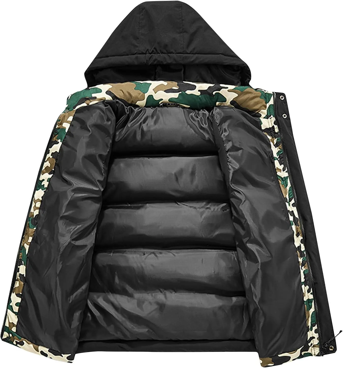 Puffer Vest with Hoodie Men Big and Tall Warm Vest Zip Up Sleeveless Jacket Lightweight Winter Vest with Pockets