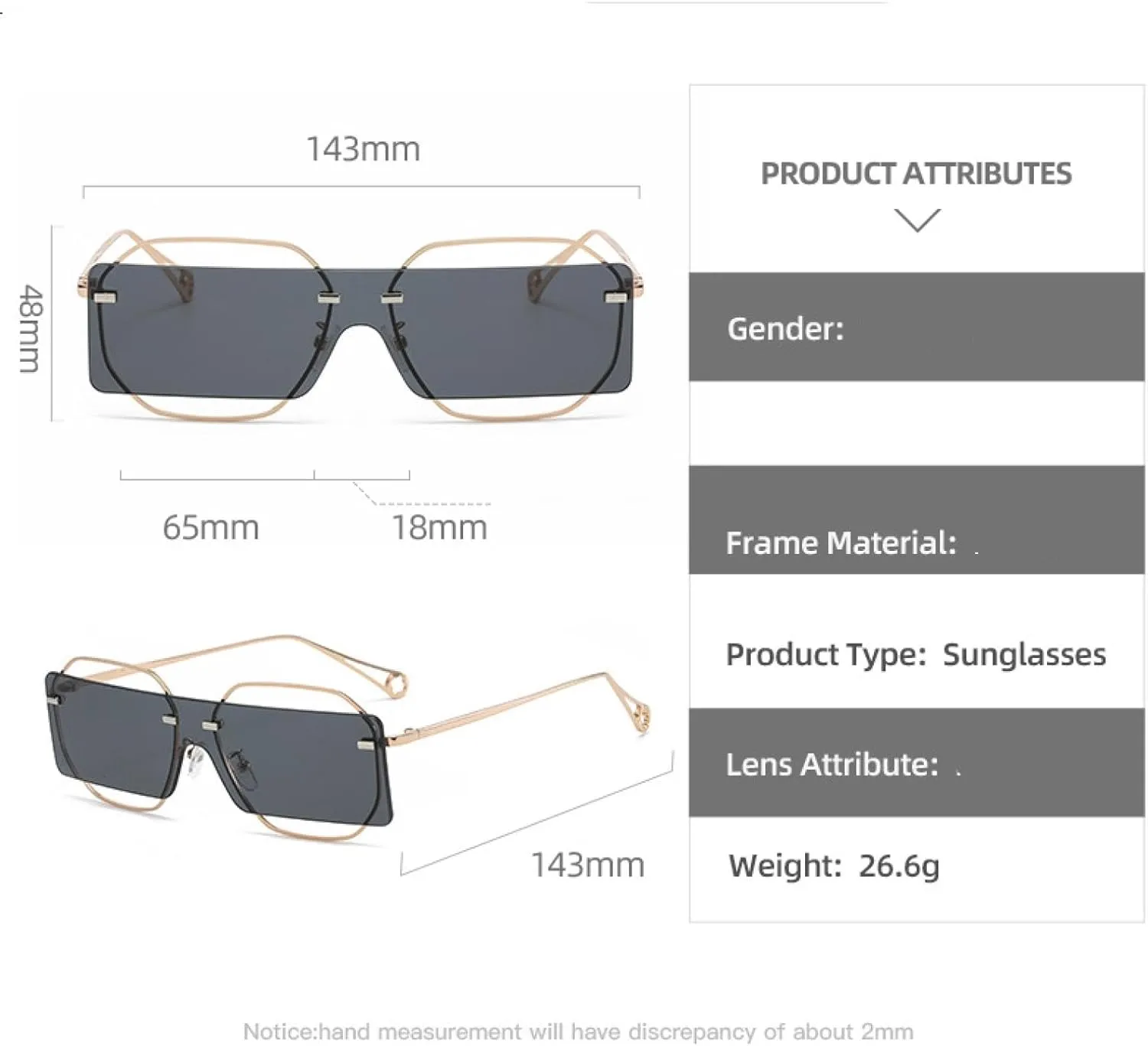 Punk Rimless Women Men Shades Rectangle Luxury Vintage Sun Glasses Summer Fashion
