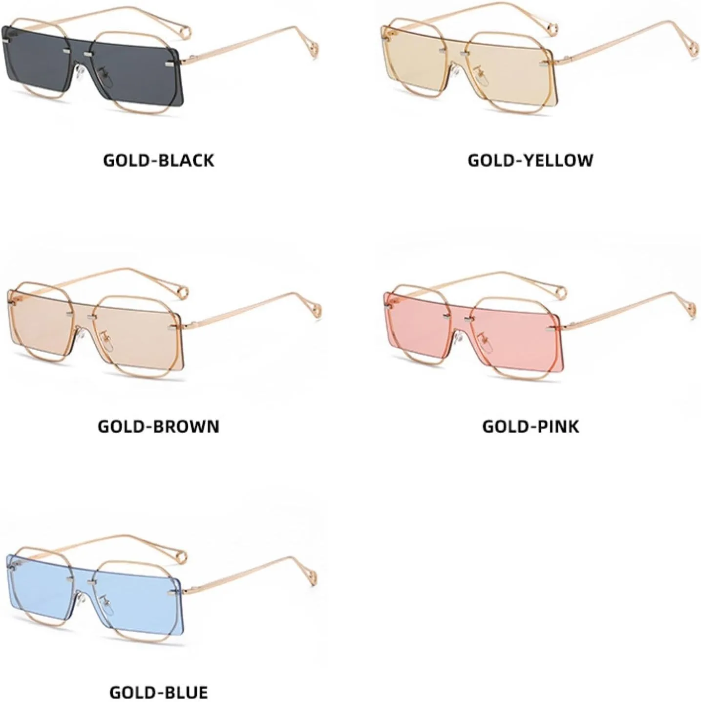 Punk Rimless Women Men Shades Rectangle Luxury Vintage Sun Glasses Summer Fashion
