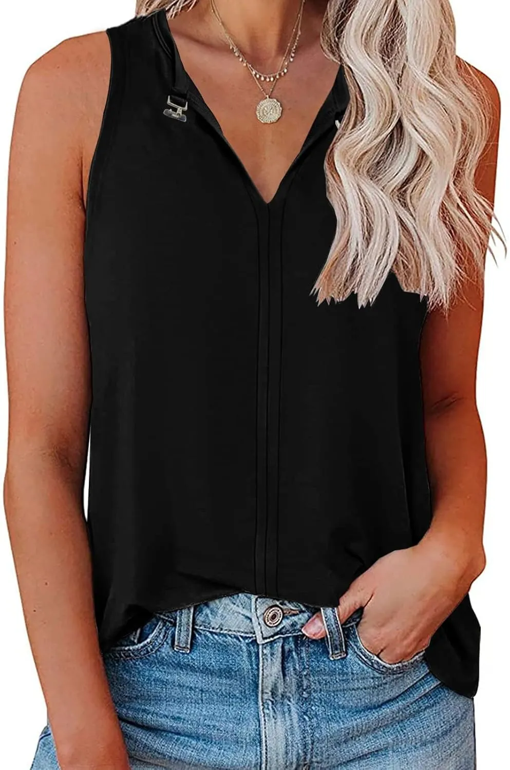 Racerback Tank Tops for Women Keyhole V Neck Sleeveless Halter Tanks Loose Fit Business Basic Shirt Blouse