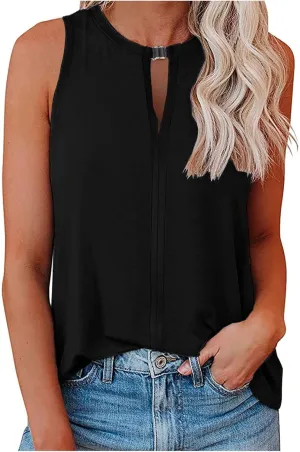 Racerback Tank Tops for Women Keyhole V Neck Sleeveless Halter Tanks Loose Fit Business Basic Shirt Blouse