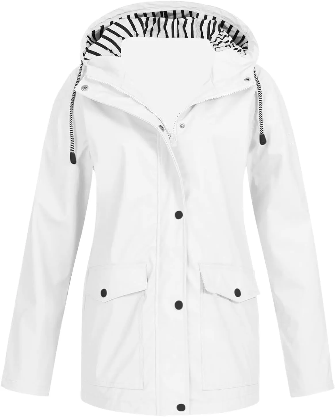 Raincoat for Women Solid Rain Jacket Outdoor Drawstring Hooded Rain Coat Windproof Windbreaker Travel Outwear