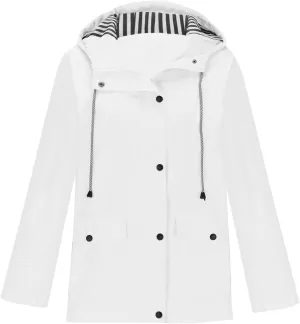 Raincoat for Women Solid Rain Jacket Outdoor Drawstring Hooded Rain Coat Windproof Windbreaker Travel Outwear