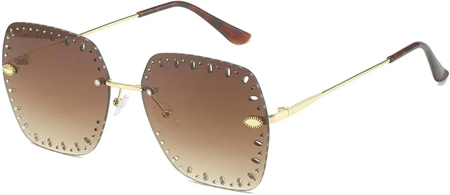 Rimless Sunglasses Women Men Fashion Vintage Luxury Glasses Street Photography Uv400