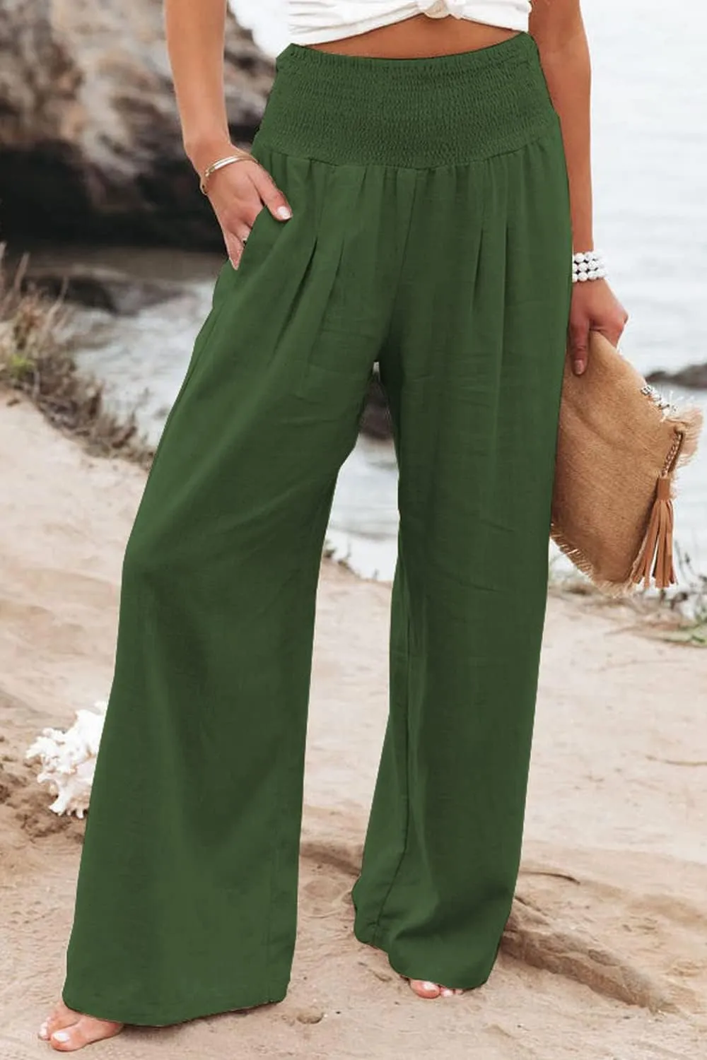 Ru Sweet Women High Waisted Cotton Linen Palazzo Pants Wide Leg Long Lounge Pant Trousers with Pocket