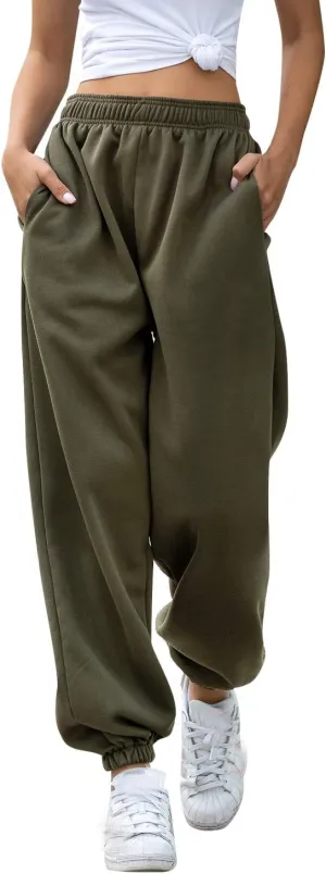 Ru Sweet Women's Active High Waisted Sporty Gym Athletic Fit Jogger Sweatpants Baggy Lounge Pants with Pockets