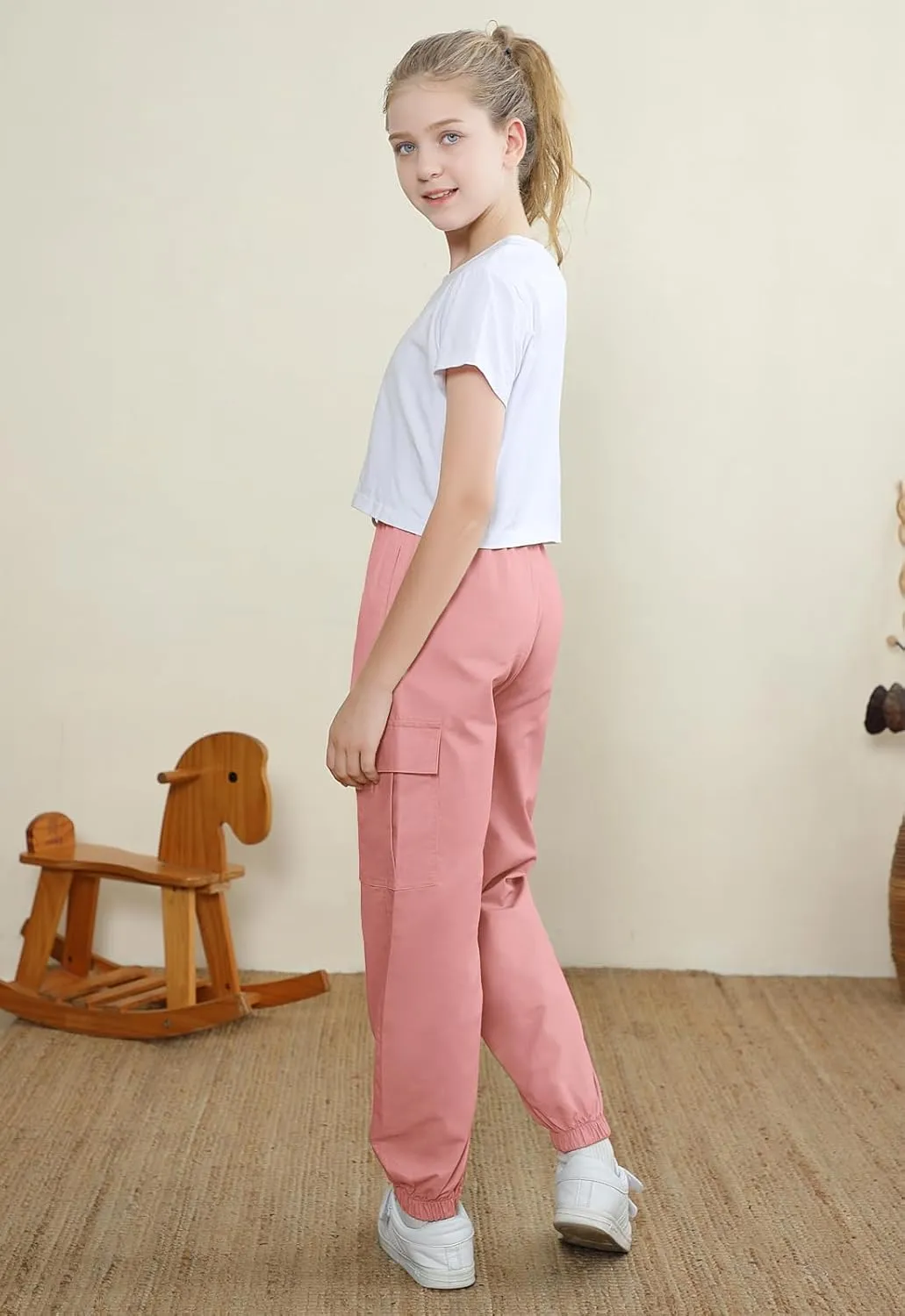 SANGTREE Girls' 2 Piece Outfits T-Shirt and Drawstring Cargo Jogger Pants Clothing Set, 4-14 Years