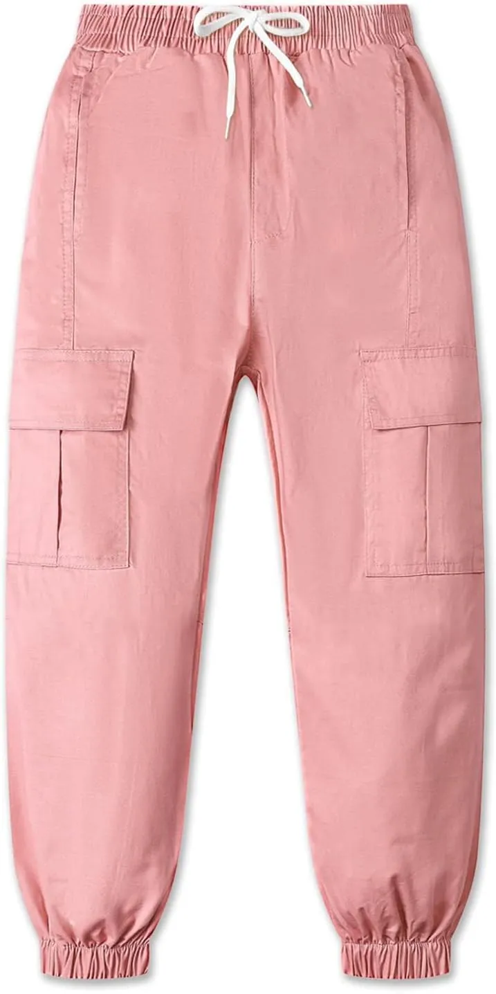SANGTREE Girls' 2 Piece Outfits T-Shirt and Drawstring Cargo Jogger Pants Clothing Set, 4-14 Years