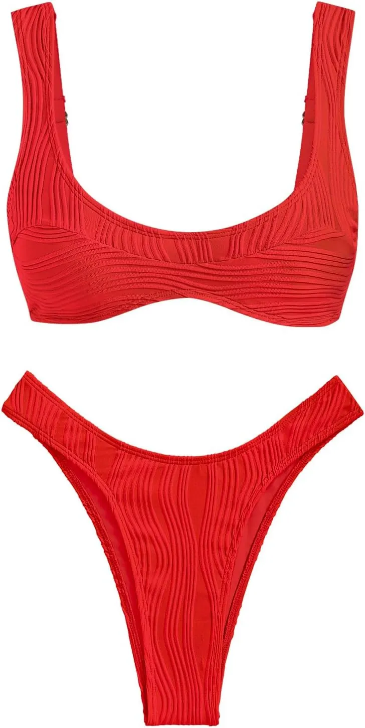 seamoly Gingham Ruched Bowknot Decor Cheeky Bikini Set