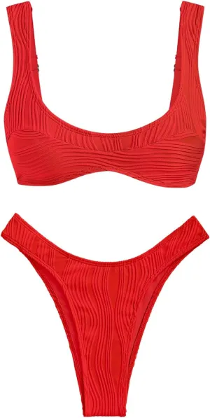 seamoly Gingham Ruched Bowknot Decor Cheeky Bikini Set