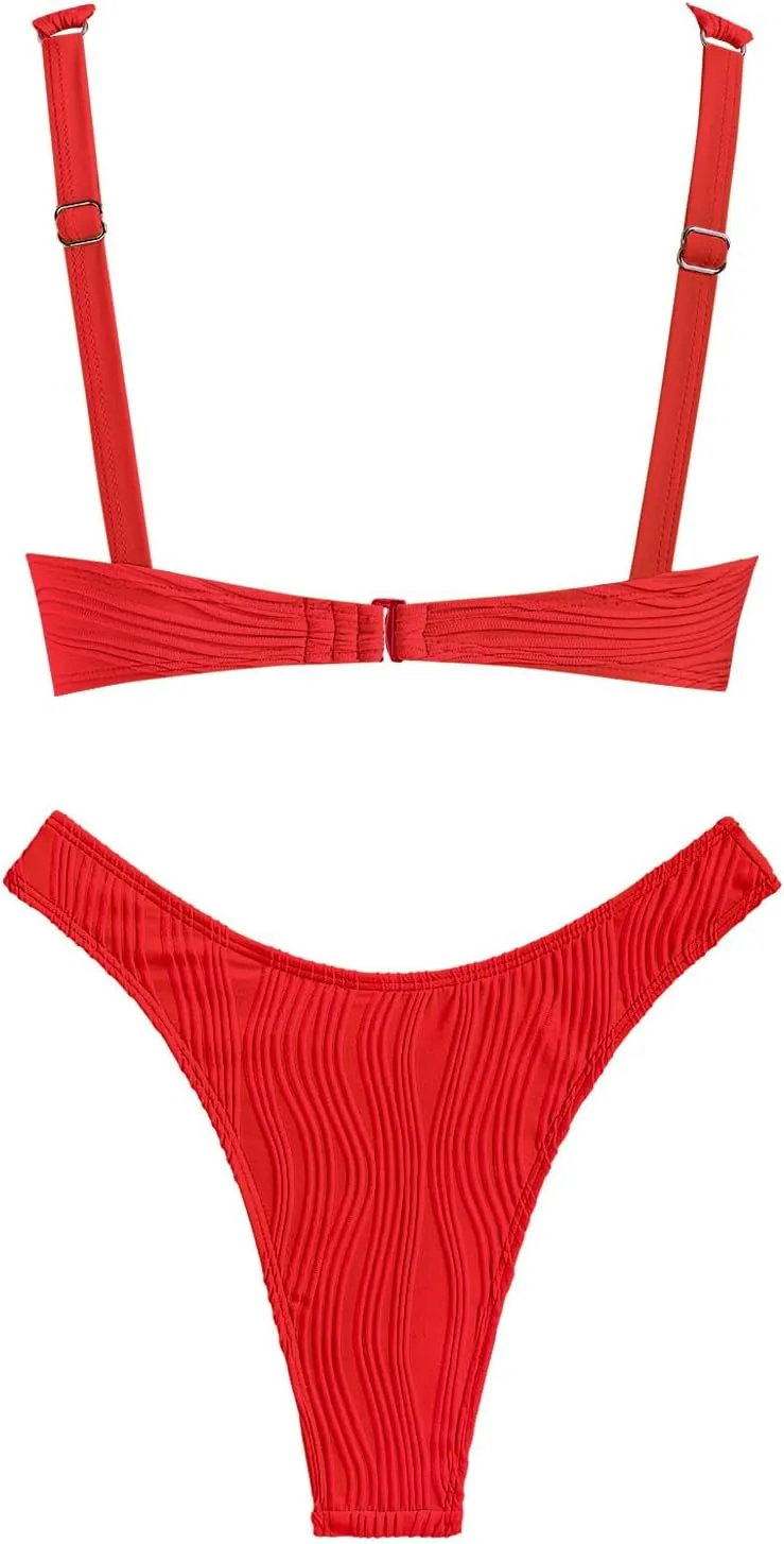 seamoly Gingham Ruched Bowknot Decor Cheeky Bikini Set