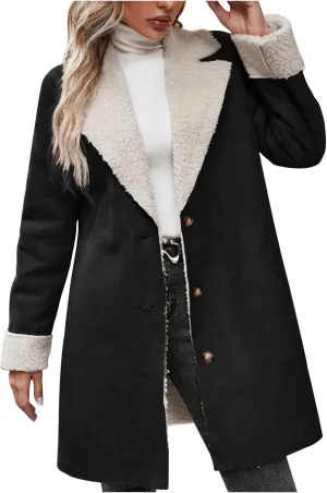 Sherpa Lined Jackets for Women Winter Suede Coats Long Trench Coat Single Breasted Overcoats Long Coats