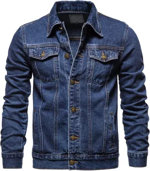 Sinzelimin Men's Denim Jacket Lightweight Lapel Casual Top Button Classic Rugged Wear Trucker Jacket Slim Jean Coat Outerwear
