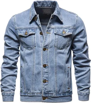 Sinzelimin Men's Denim Jacket Lightweight Lapel Casual Top Button Classic Rugged Wear Trucker Jacket Slim Jean Coat Outerwear