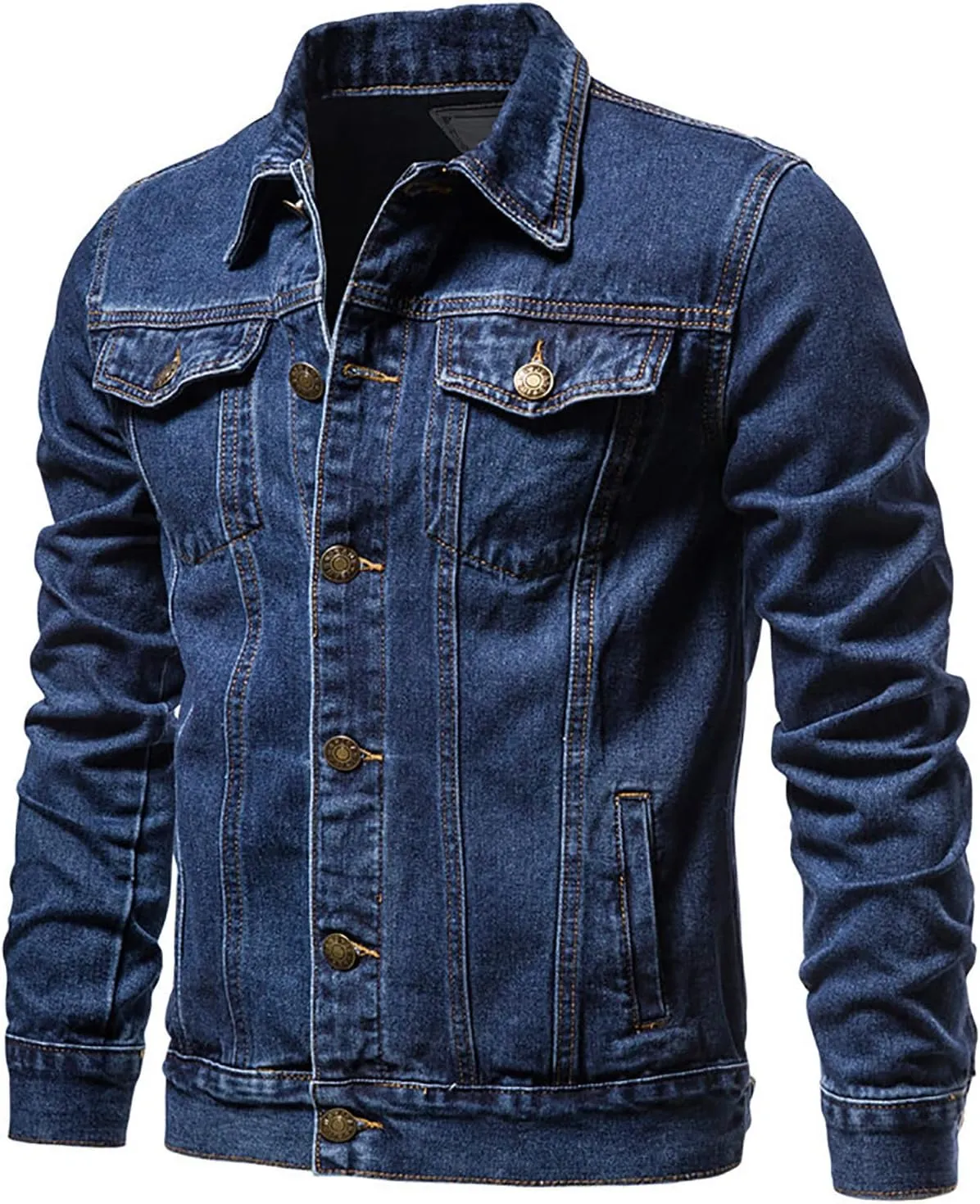 Sinzelimin Men's Denim Jacket Lightweight Lapel Casual Top Button Classic Rugged Wear Trucker Jacket Slim Jean Coat Outerwear