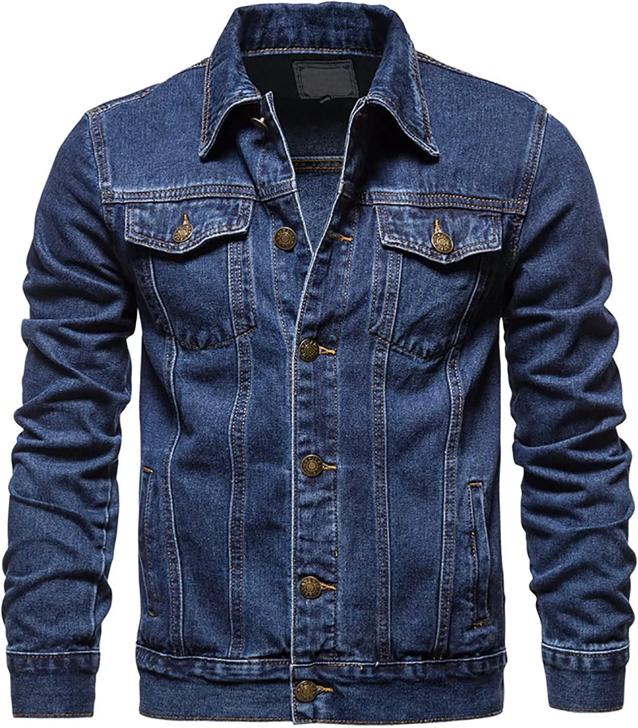 Sinzelimin Men's Denim Jacket Lightweight Lapel Casual Top Button Classic Rugged Wear Trucker Jacket Slim Jean Coat Outerwear
