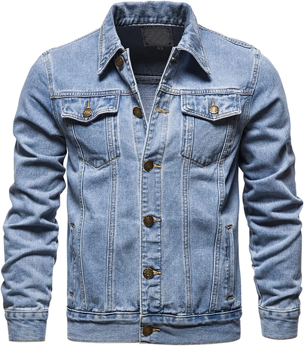 Sinzelimin Men's Denim Jacket Lightweight Lapel Casual Top Button Classic Rugged Wear Trucker Jacket Slim Jean Coat Outerwear