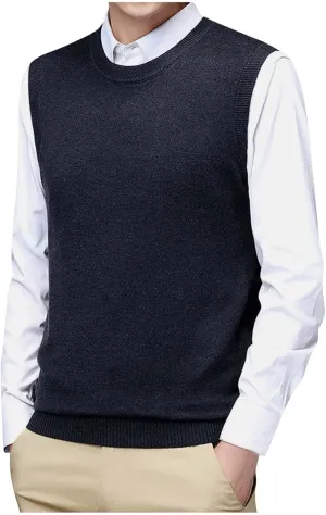 Slim Fit Sweater Vest for Men Sleeveless Crewneck Ribbed Knitted Tops Casual Business Knit Tops Solid Color Jumper