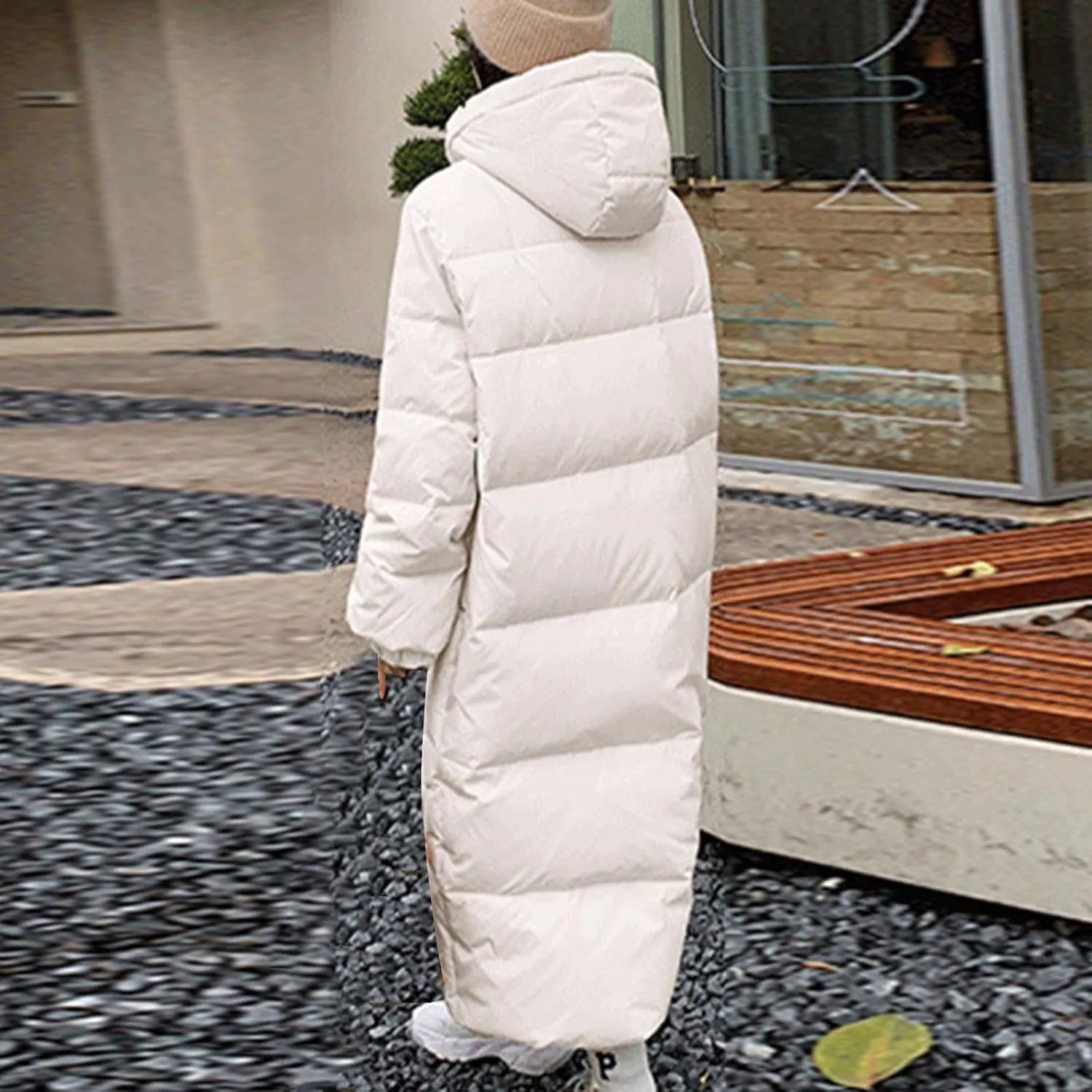 SMIDOW Womens Long Padded Puffer Coat Trendy 2023 Ladies Hooded Quilted Jackets Full Zip Up Parka Outwear With Pockets