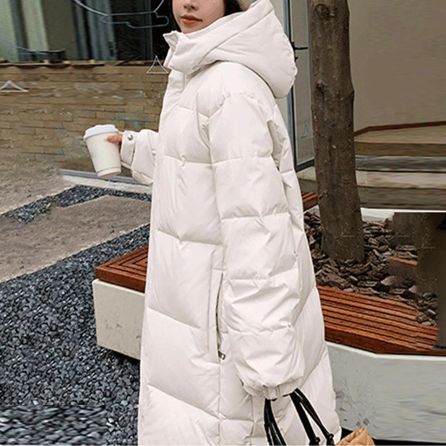 SMIDOW Womens Long Padded Puffer Coat Trendy 2023 Ladies Hooded Quilted Jackets Full Zip Up Parka Outwear With Pockets