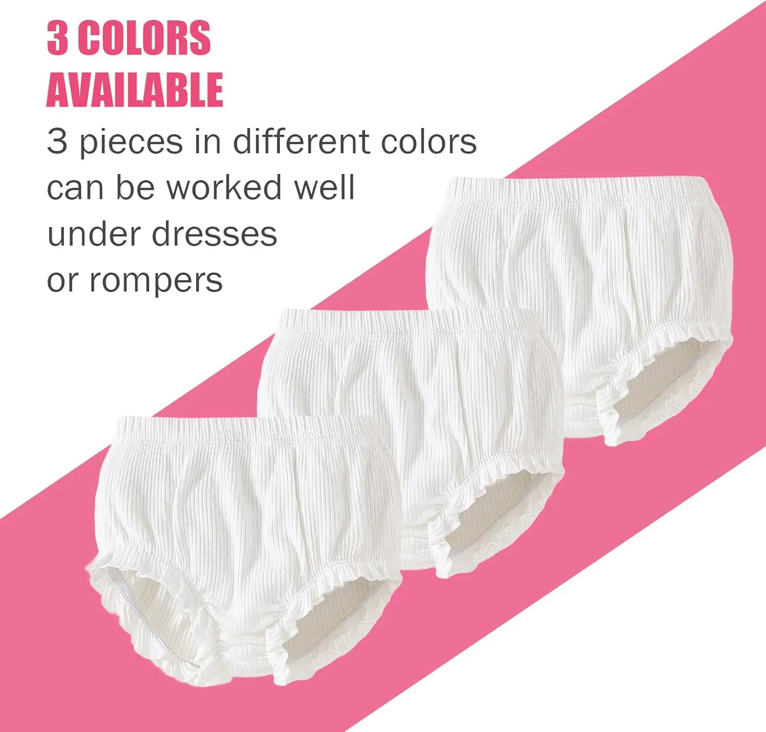 SOBOWO 3-Pack Bloomers for Baby Girls Diaper Covers Ribbed Ruffle Solid Triangle Baby Girl Shorts Summer Toddler Underwear