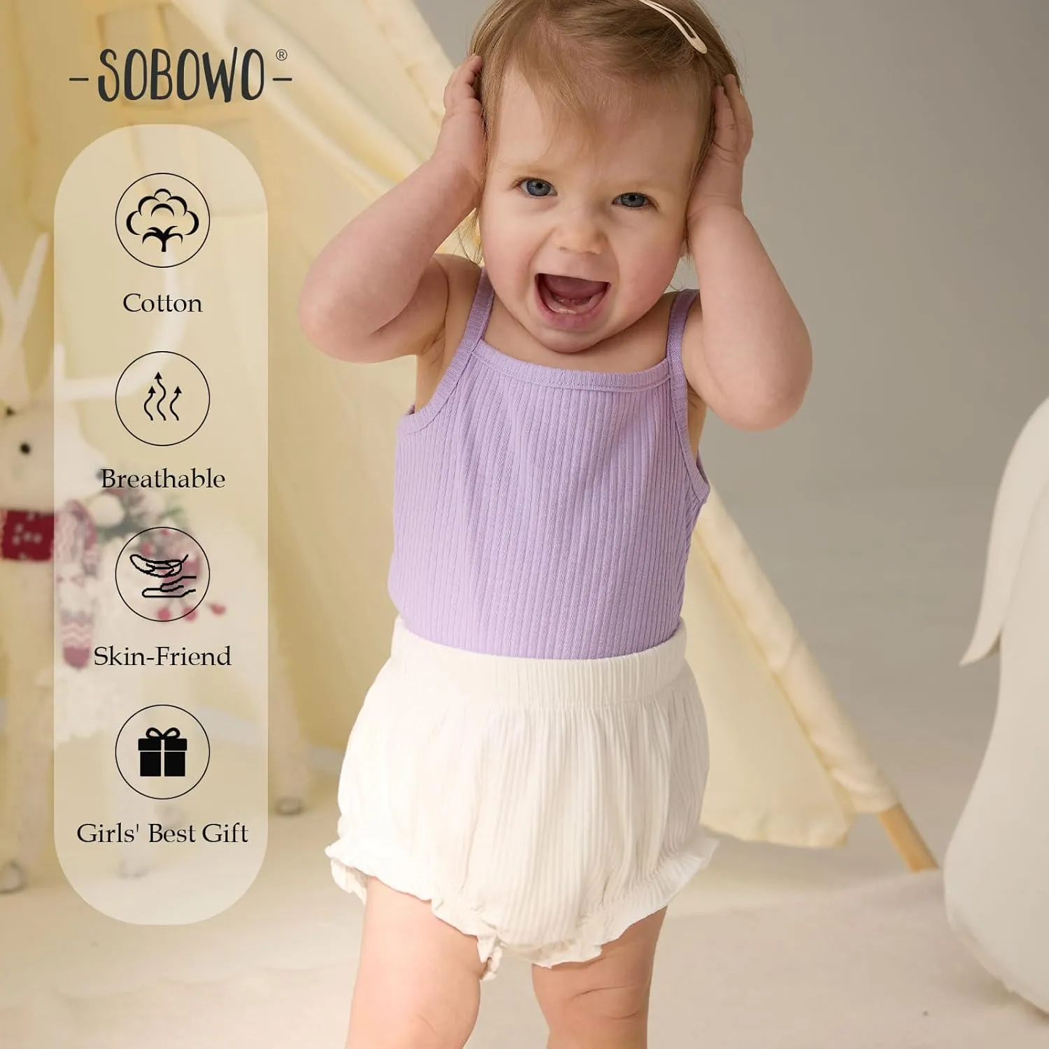 SOBOWO 3-Pack Bloomers for Baby Girls Diaper Covers Ribbed Ruffle Solid Triangle Baby Girl Shorts Summer Toddler Underwear