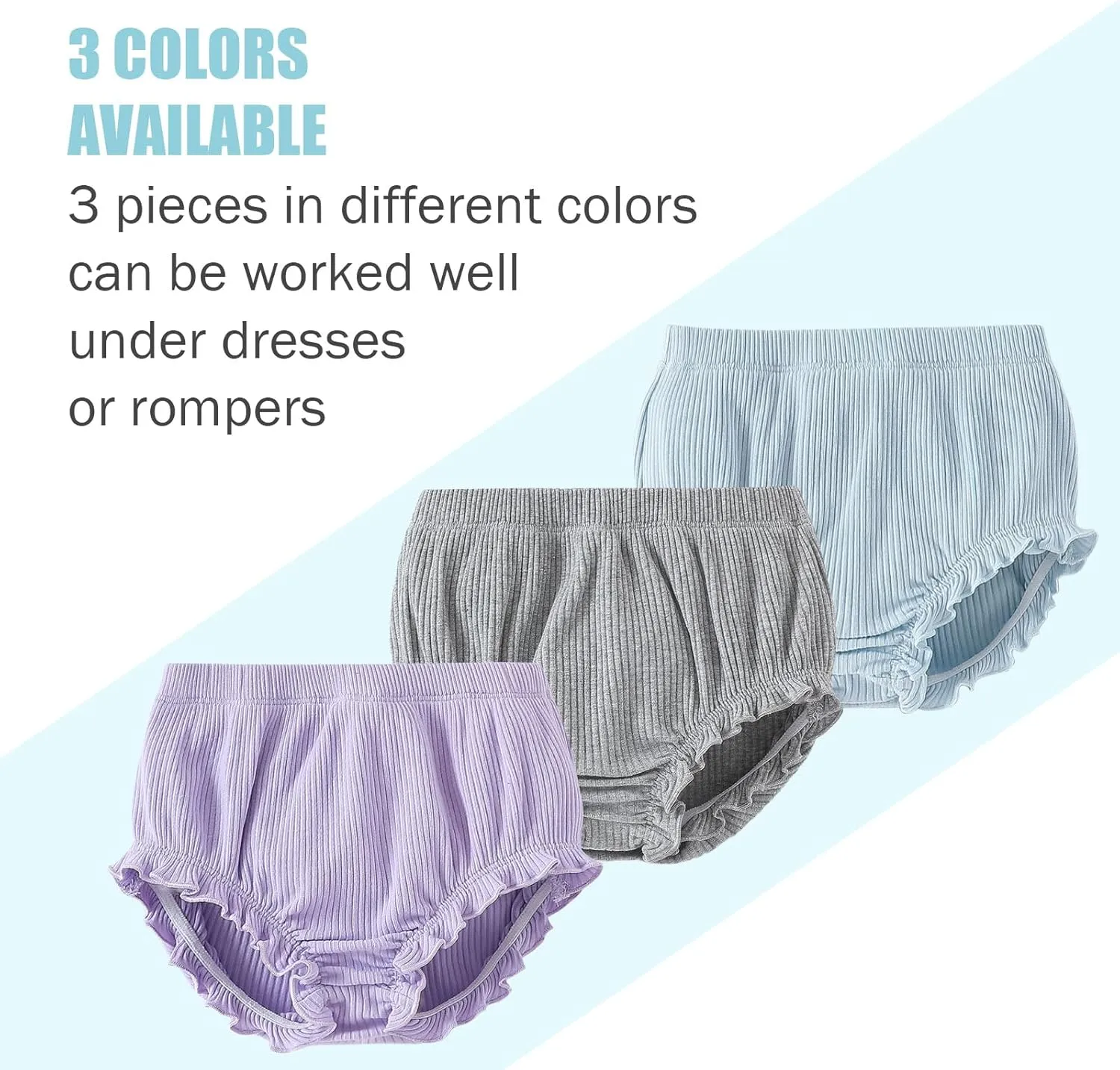 SOBOWO 3-Pack Bloomers for Baby Girls Diaper Covers Ribbed Ruffle Solid Triangle Baby Girl Shorts Summer Toddler Underwear