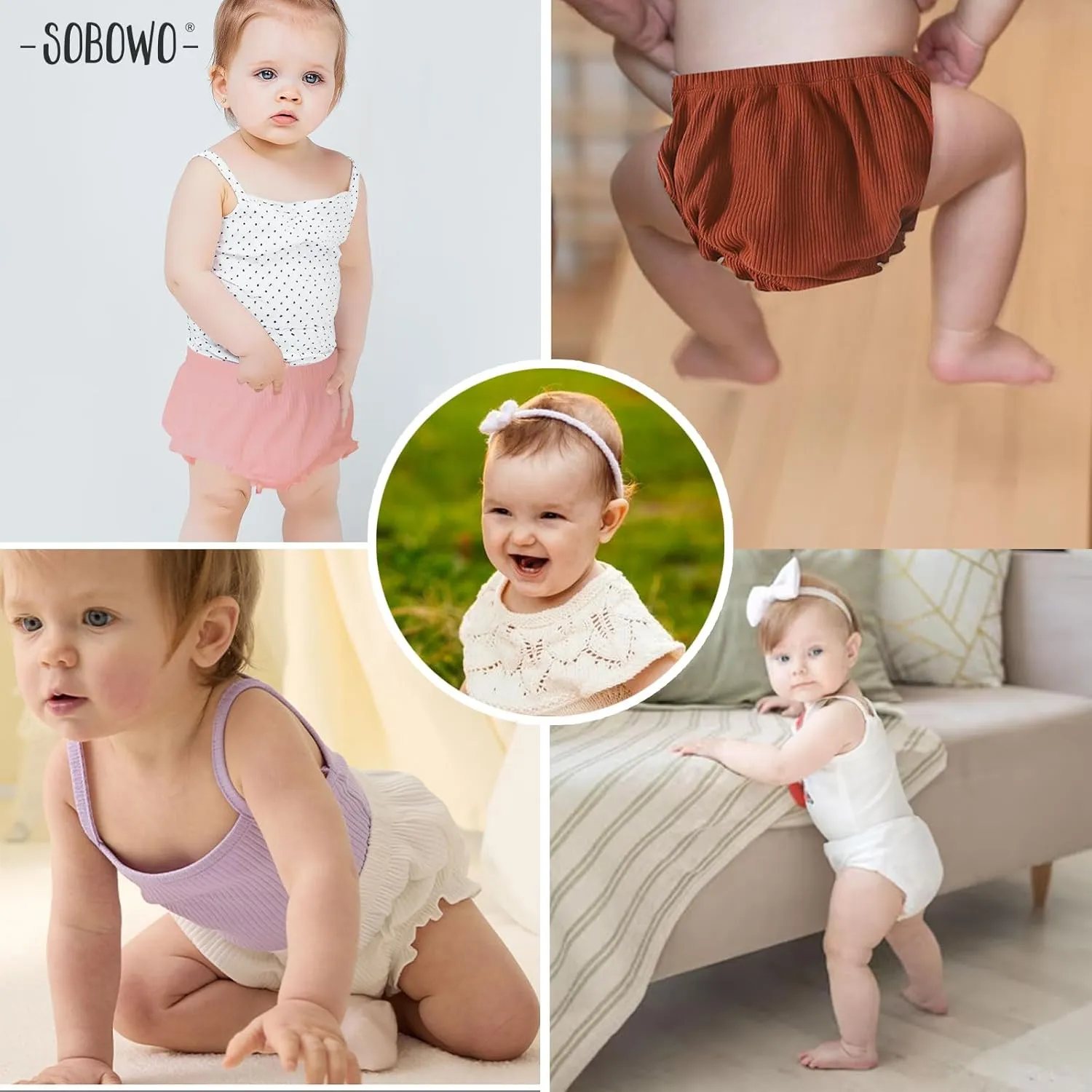 SOBOWO 3-Pack Bloomers for Baby Girls Diaper Covers Ribbed Ruffle Solid Triangle Baby Girl Shorts Summer Toddler Underwear