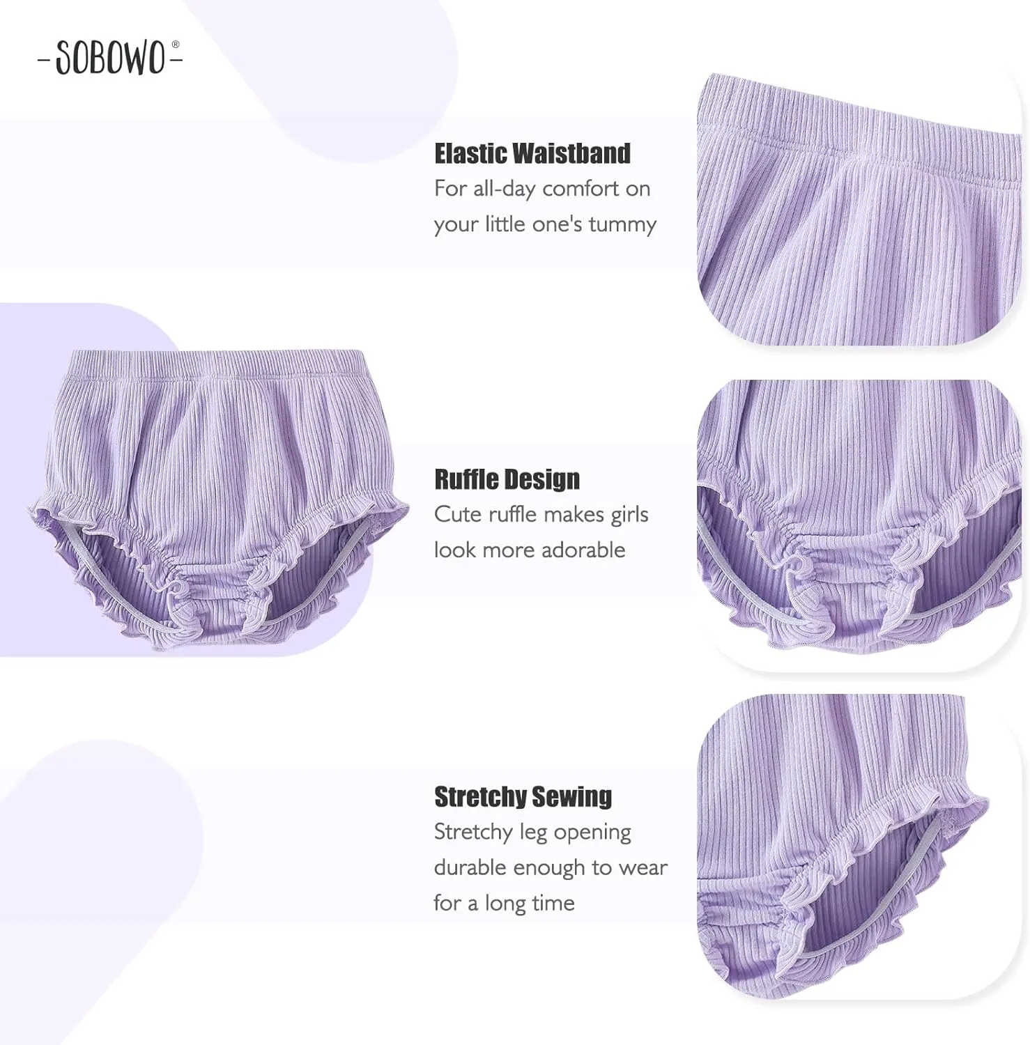 SOBOWO 3-Pack Bloomers for Baby Girls Diaper Covers Ribbed Ruffle Solid Triangle Baby Girl Shorts Summer Toddler Underwear