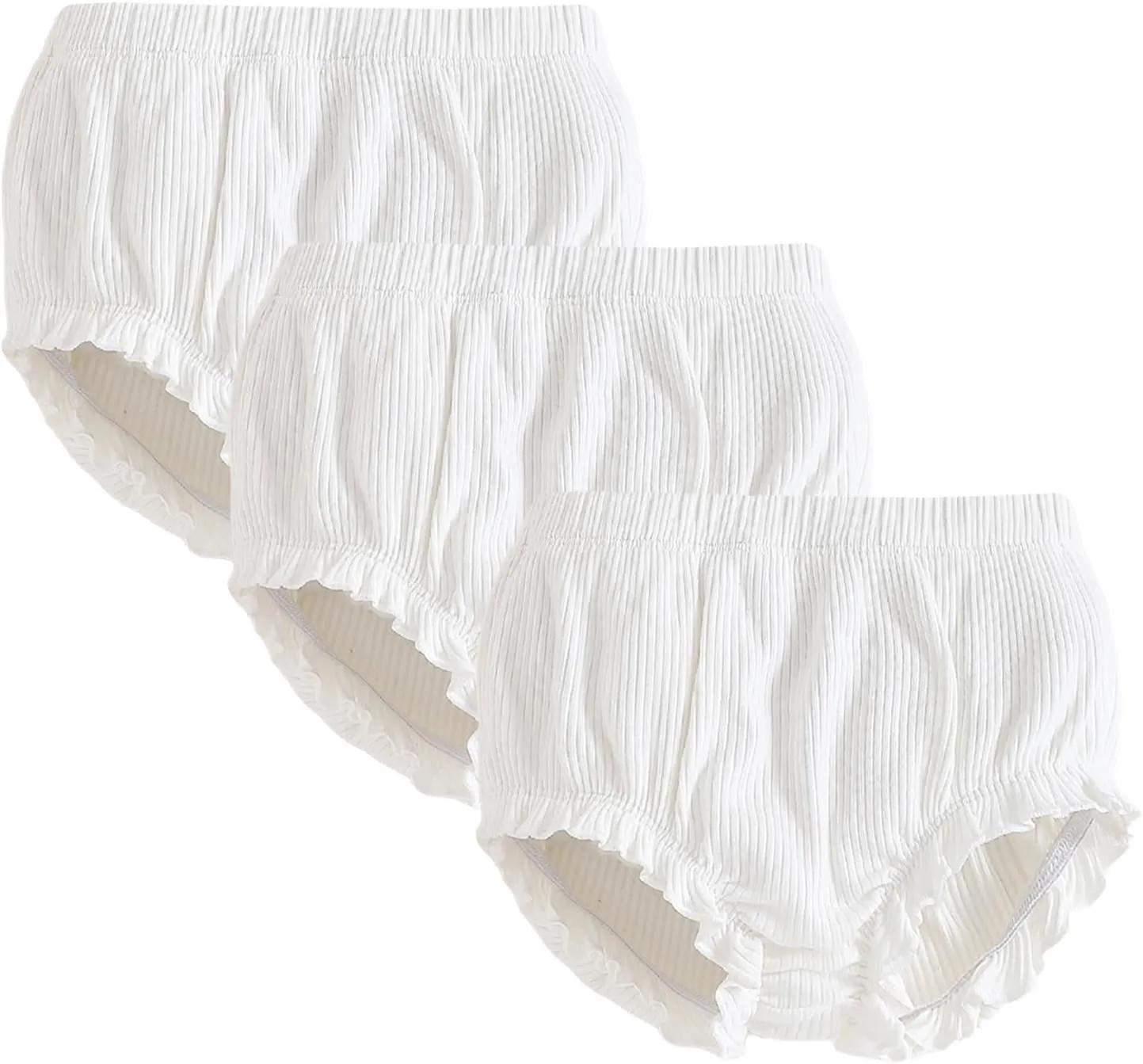SOBOWO 3-Pack Bloomers for Baby Girls Diaper Covers Ribbed Ruffle Solid Triangle Baby Girl Shorts Summer Toddler Underwear