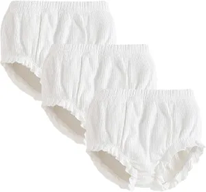 SOBOWO 3-Pack Bloomers for Baby Girls Diaper Covers Ribbed Ruffle Solid Triangle Baby Girl Shorts Summer Toddler Underwear