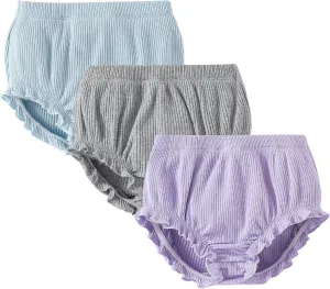 SOBOWO 3-Pack Bloomers for Baby Girls Diaper Covers Ribbed Ruffle Solid Triangle Baby Girl Shorts Summer Toddler Underwear