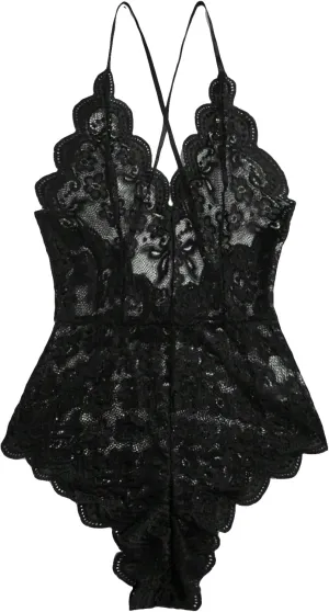SOLY HUX Lingerie for Women Floral Lace Scalloped Trim Teddy Bodysuit Babydoll