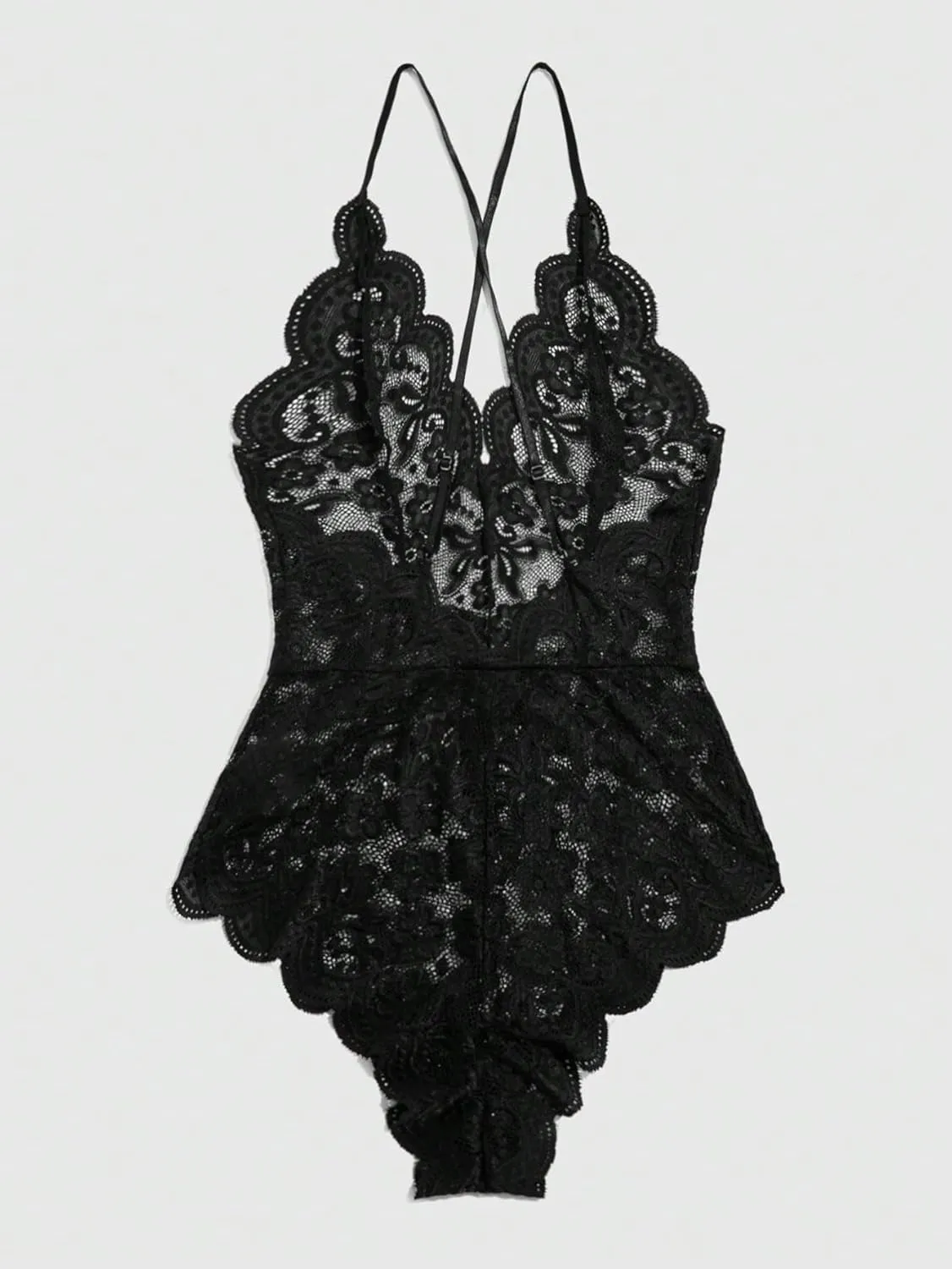 SOLY HUX Lingerie for Women Floral Lace Scalloped Trim Teddy Bodysuit Babydoll